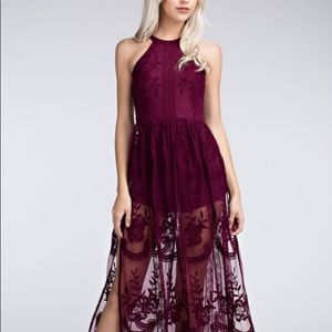 Honey Belle Halter Romper Maxi Dress Wine NWT SZ S